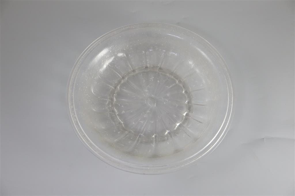 A crizzled lead glass dish, c.1680, of Ravenscroft type, 15.5cm diameter